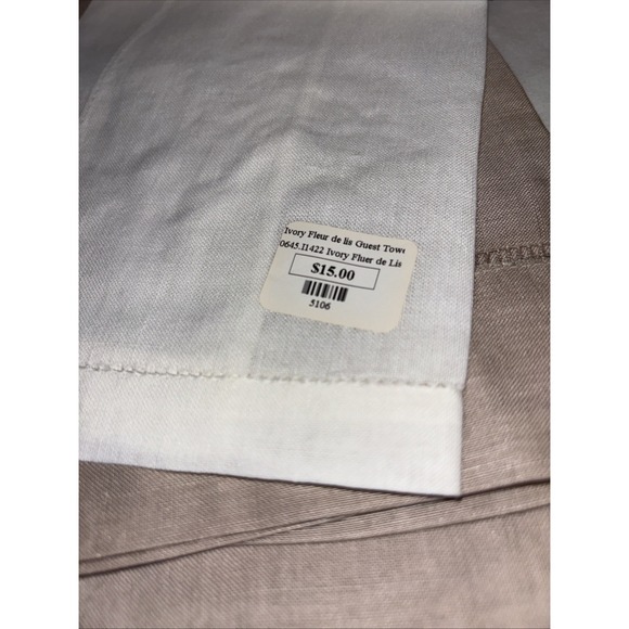 Vintage Linen Powder Guest Towels White W/Brown Embroidery Fleur de Lis Set 4 - Picture 6 of 9